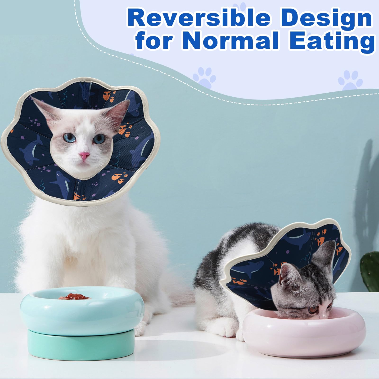 TinyQilin Cat Cone Collar Soft, Cat Cones to Stop Licking Wound Healing Adjustable & Waterproof, Cat Recovery Collar Lightweight Comfortable, Elizabethan Collar for Cats Puppies (Medium)