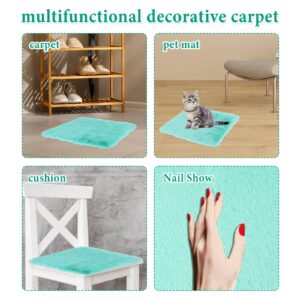 10 Inches Faux Fur Seat Cushion Mini Rug Fluffy Soft Rug Cushion Small Square Faux Fur Rug Photography Props Background Nail Mat Fluffy Chair Pad for Living Room Sofa Bedroom Floor(Lake Blue)