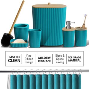 Shower Caddy and Bathroom Accessories Set, 25PC Bathroom Accessory Set with Shower Shelf Caddy for Bathroom Storage, Teal Shower Curtain Set, Toilet Brush, Trash Can, Soap Dispenser, Toothbrush holder