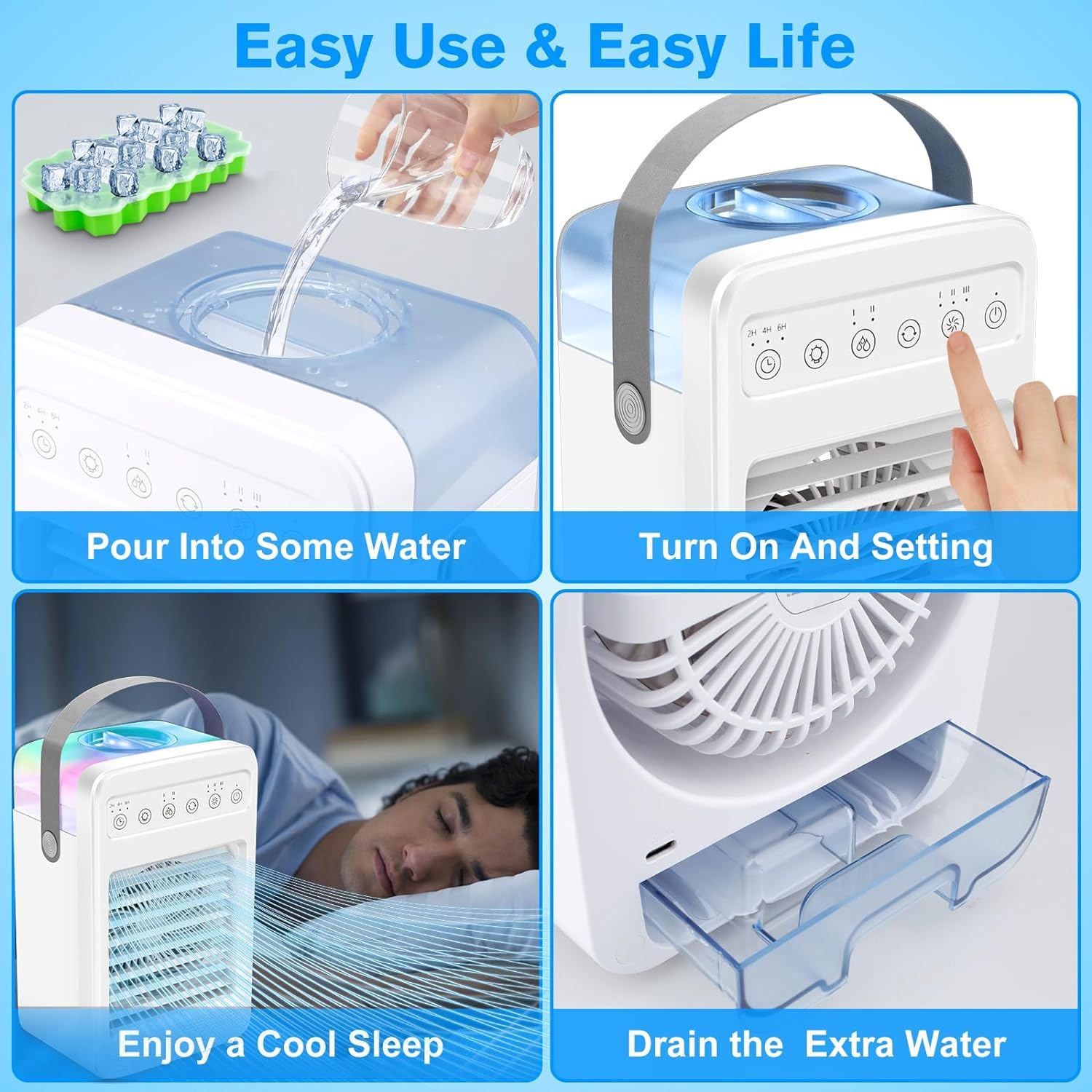 Air Conditioners Portable,180° Oscillating Mini Air Conditioners Portable for Room, Small Mini AC with Timer, 2 Cool Mist 4 Speeds, Small Room Air Conditioners for Office Room