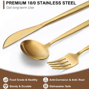 60-Piece Gold Silverware Set, Stainless Steel Flatware Set Service for 12, Utensils Cutlery Sets for Home Restaurant, Include Knife Fork Spoon Set, Dishwasher Safe