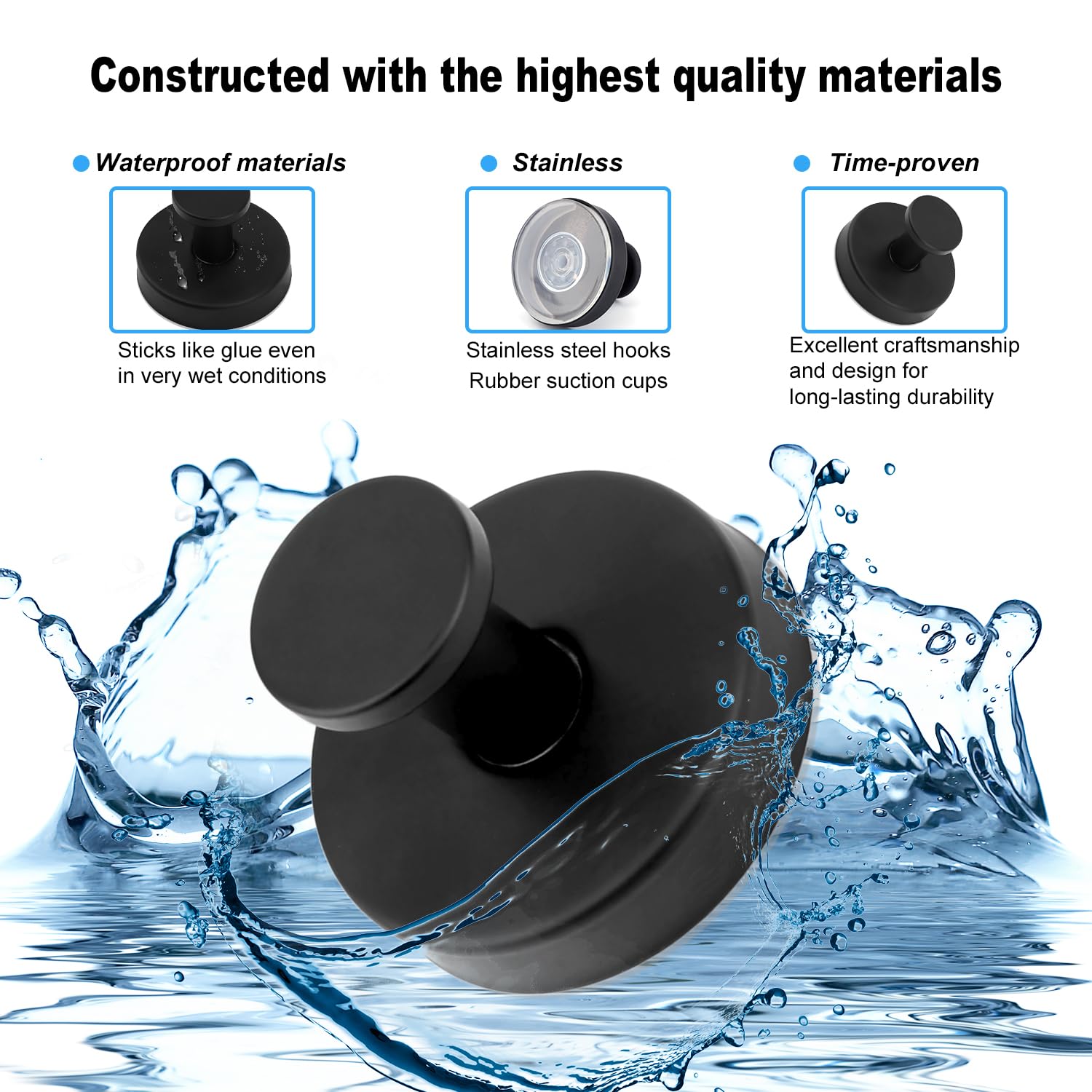 XIHIRCD 2pcs Suction Cup Hooks for Shower Wall, Premium Stainless Steel Suction Cup Hooks Waterproof Suction Hooks Window Suction Cups Hooks Bathroom Towel Holder Easy to Install (Black)