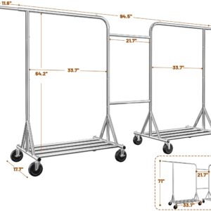 Raybee Heavy Duty Clothes Rack, Loads 650 LBS,117" W Rolling Clothes Rack with Wheels Clothing Racks for Hanging 240+ Clothes, Portable & Adjustable Commercial Garment Rack