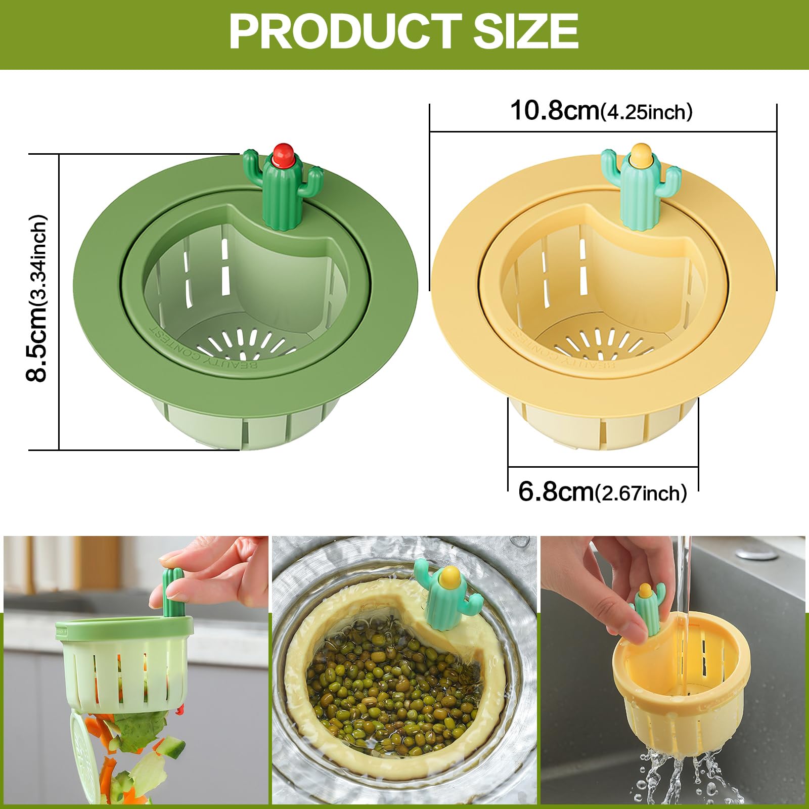 2Pcs Cactus Sink Strainer,Cactus Kitchen Sink Drain Strainer with Widened Spacer,Press Automatic Dumping Basket,Multi-Functional Home Use Cactus Sink Draining Basket Filter Net Lifting Basket