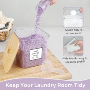 2+1 Pack Laundry Pods Container,Clear Laundry Detergent Powder Storage Containers,Laundry Room Organization Containers with Wooden Lids & Labels,Laundry Pods Holder for Scent Booster,Dryer Ball