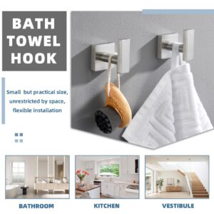 APLusee Brushed Nickel Towel Hook 2 Pack, 304 Stainless Steel Clothes Hook, Wall Mounted