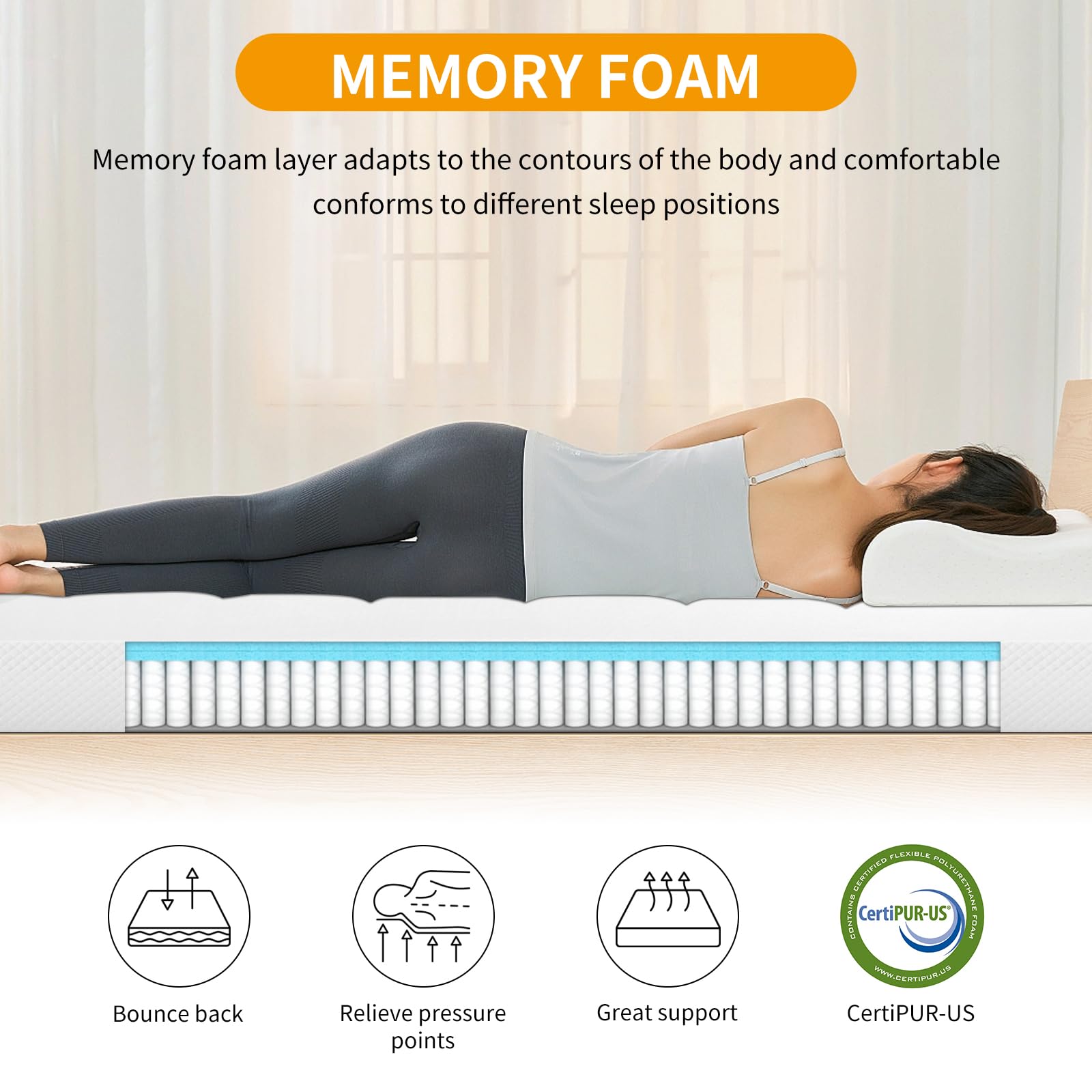 PIKAQTOP 5 Inch Gel Memory Foam Mattress - Gel Infusion, CertiPUR-US Certified, Comfy Support - Twin Size in a Box