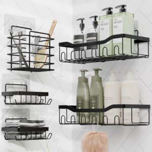 Shower Caddy and Bathroom Accessories Set 25PC Bathroom Accessory Set with Shower Shelf Caddy for Bathroom Storage, Green Shower Curtain Set, Toilet Brush, Trash Can, Soap Dispenser, Toothbrush holder