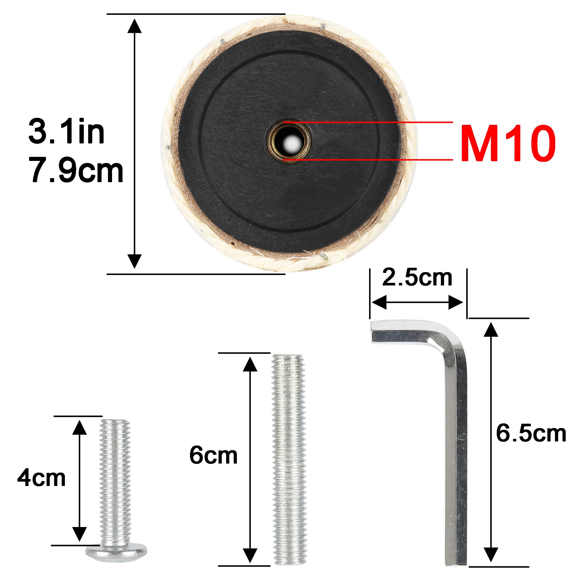 NEUMIHARO 4 Pcs 3.1in 7.9cm Diameter Cat Scratching Post Replacement Sisal Pole with Screws and Bolts and Wrench for Cat Tree Condo (35cm/13.78in, M10)