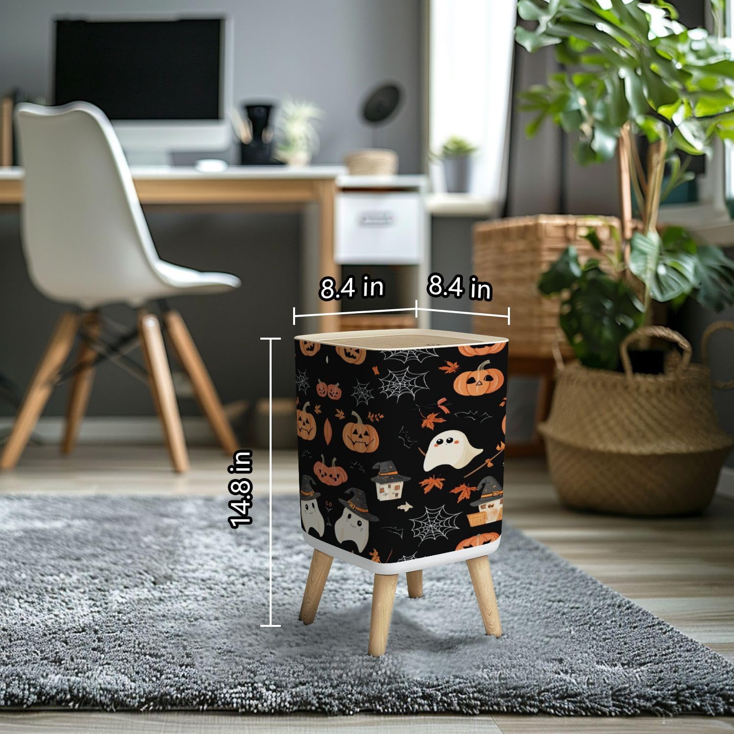 Small Trash Can with Lid Halloween seamless pattern Halloween party Cute ghosts web pumpkins Wastebasket with Press Cover Dog Proof Garbage Can Waste Bin for Kitchen Bathroom Nursery 2.6 Gallon