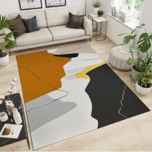 Abstract Orange White Gray Painting Area Rug, Nordic Retro Simplicity Rugs for Living Room, Low Pile Machine Washable Non-Slip Carpet for Room Sofa Home Decor Floor Mat - 4 ft x 5 ft