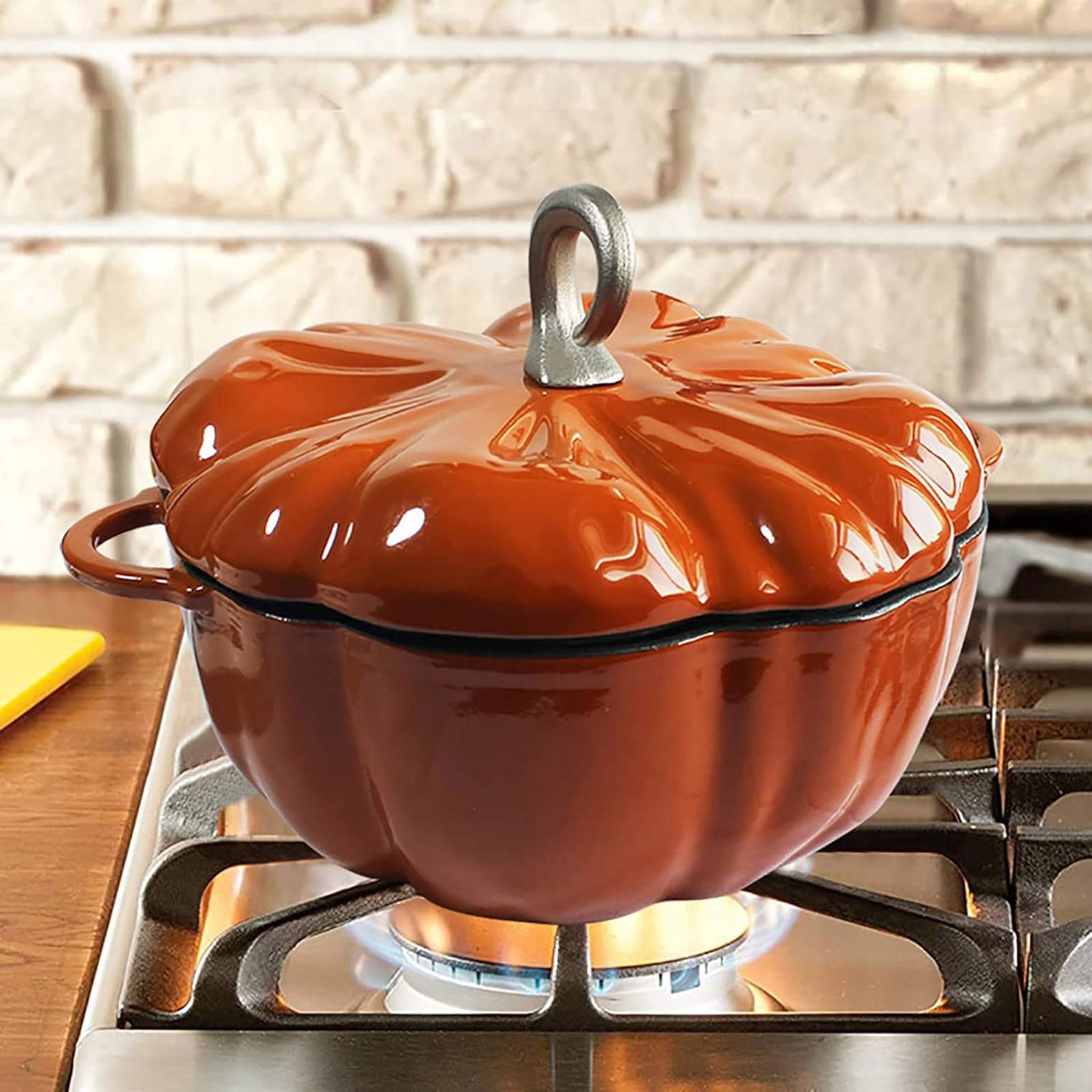 JIXDILO Pumpkin Dutch Oven,Pumpkin Pot with lid,4qt Pumpkin Cocotte Serves 3-4,Enameled Cast Iron,Halloween Thanksgiving Decor Pot(25x10cm(10x4inch), Orange)