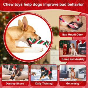 SZEE Christmas Dog Rope Toys, 3 Knots Chew Rope Toy for Medium and Small Dogs, Natural Cotton Dog Pull Rope for Tug of War and Teeth Cleaning (Red)