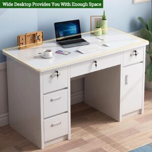 JIXDILO Home Office Writing Desk with Drawers,Wood Computer Desk Vanity Desk Study Table Desk with Storage,Modern Workstation Desk for Bedroom Living Room(31.5" L x 19.7" W x 29.5" H, Gray)