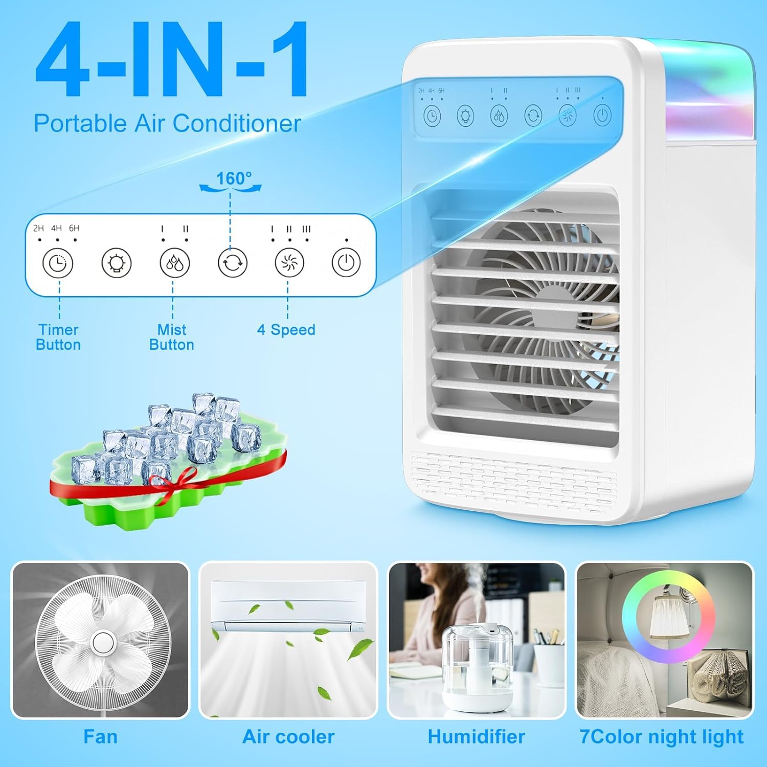 Air Conditioners Portable,180° Oscillating Mini Air Conditioners Portable for Room, Small Mini AC with Timer, 2 Cool Mist 4 Speeds, Small Room Air Conditioners for Office Room