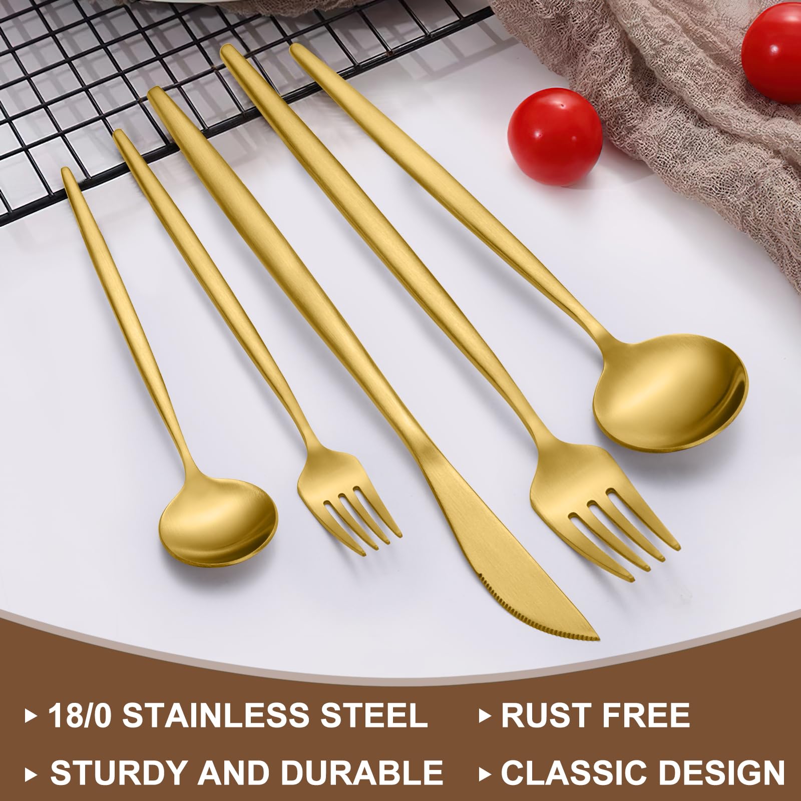 60-Piece Gold Silverware Set, Stainless Steel Flatware Set Service for 12, Utensils Cutlery Sets for Home Restaurant, Include Knife Fork Spoon Set, Dishwasher Safe