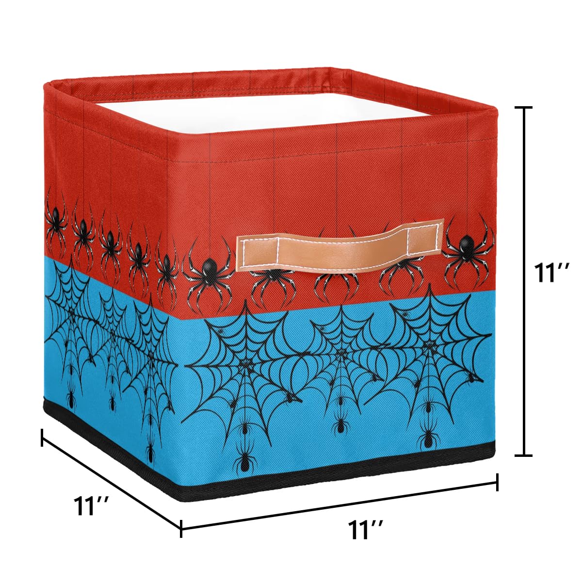 Storage Basket, Kids Toys Bin, Books Shelf Basket, Red Blue Color Spider Web Happy Halloween Clothes Towel Storage Bin for Nursery, Gift Basket, Pet Basket