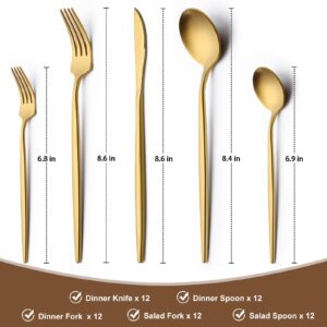 60-Piece Gold Silverware Set, Stainless Steel Flatware Set Service for 12, Utensils Cutlery Sets for Home Restaurant, Include Knife Fork Spoon Set, Dishwasher Safe