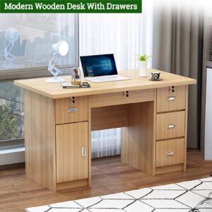 JIXDILO Home Office Writing Desk with Drawers,Wood Computer Desk Vanity Desk Study Table Desk with Storage,Modern Workstation Desk for Bedroom Living Room(31.5" L x 19.7" W x 29.5" H, Gray)