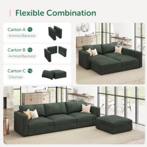 HONBAY Modular Sectional Couch with Storage Corduroy Sectional Sofa with Chaise L Shaped Sectional Couches for Living Room,Green