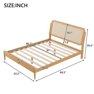 RuiSiSi Queen Bed Frame with LED Lights Rattan Platform Bed Frame with Natural Rattan Headboard (Natural, Queen)