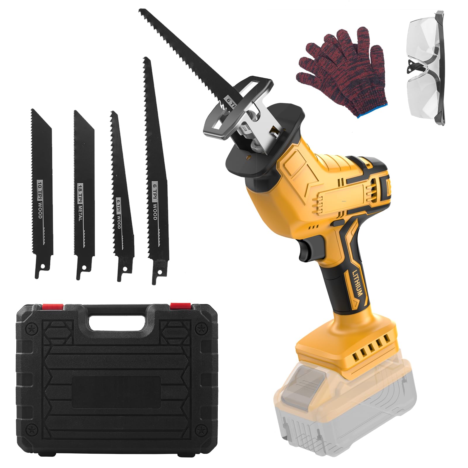 Reciprocating Saw Compatible with Dewalt 20V MAX Battery(No Battery) Cordless Reciprocating Saw,0-3500SPM Variable Speed,4 Saw Blades,Power Reciprocating Saws for Wood/Metal/PVC Cutting