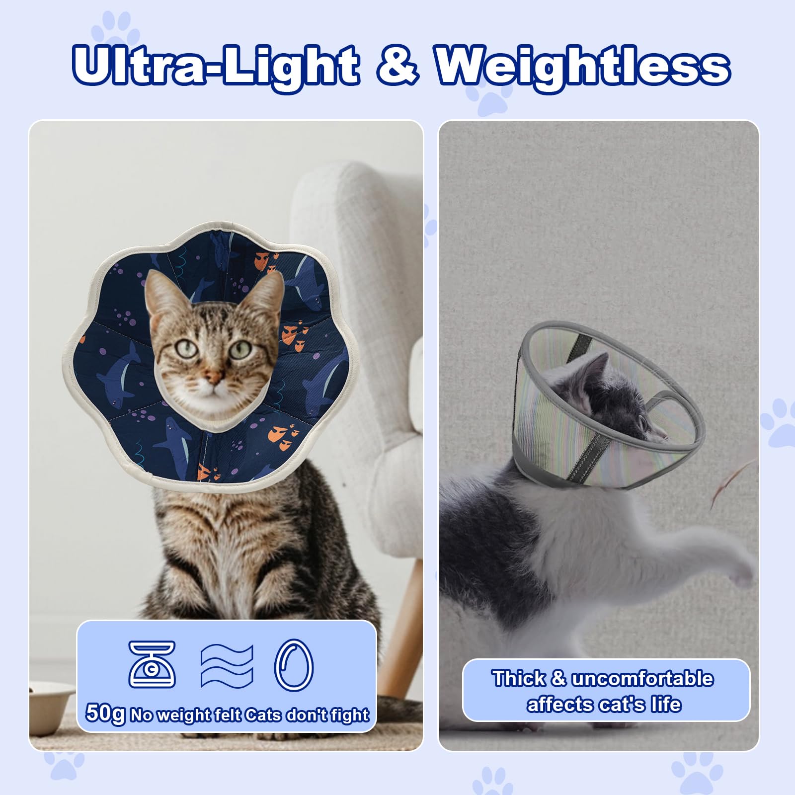 TinyQilin Cat Cone Collar Soft, Cat Cones to Stop Licking Wound Healing Adjustable & Waterproof, Cat Recovery Collar Lightweight Comfortable, Elizabethan Collar for Cats Puppies (Medium)