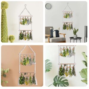 SWEETBIUTI Herb Drying Rack 2Tier Wood and Cotton Safe Hand-Woven Herb Drying Rack Hanging Adjustable Flower Drying Rack with Detachable Hooks for Herb Dryer Wall Decor.