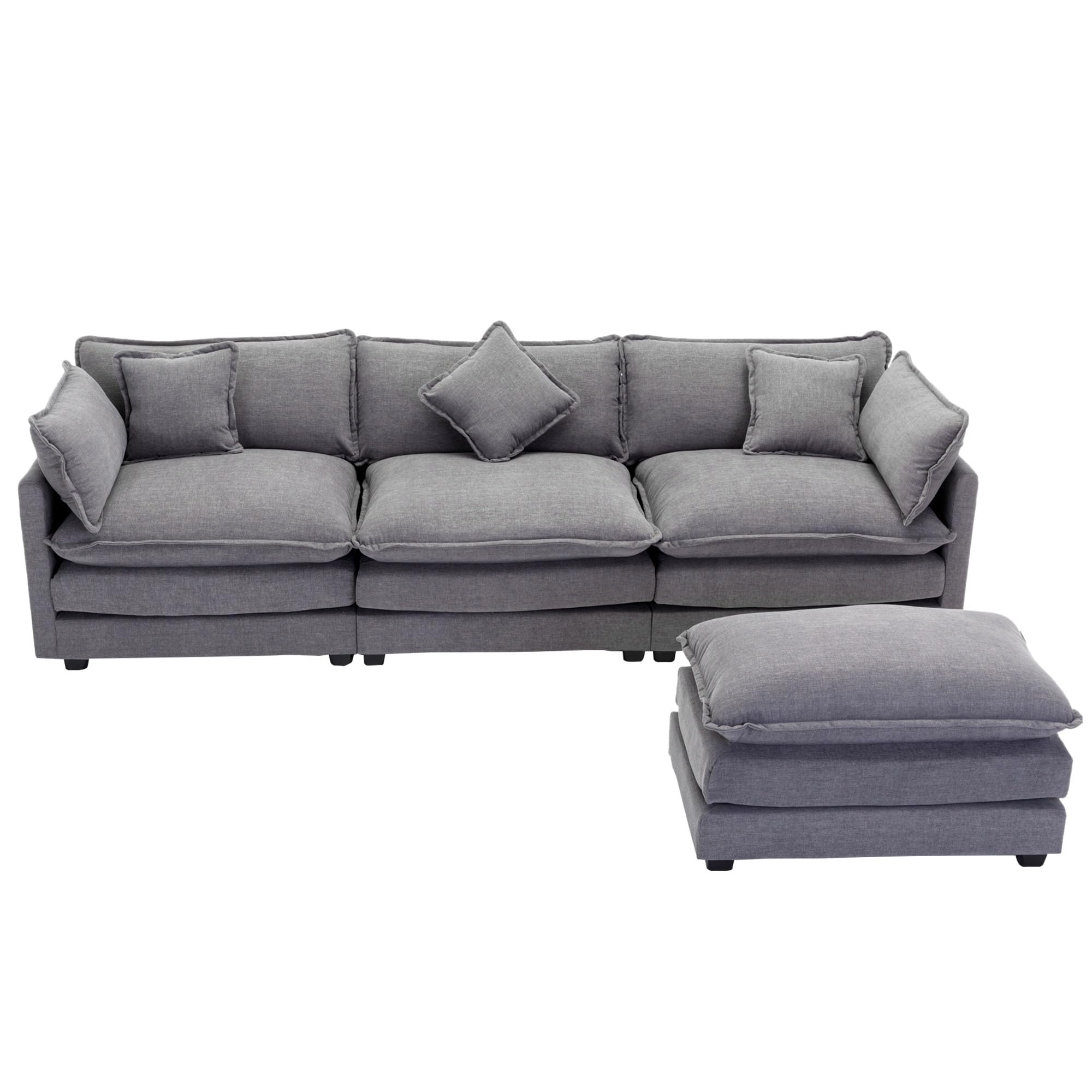 DREAMODERN 112.2-Inch Luxury Sectional Sofa Couches for Living Room, L Shape Modular Couch, Chenille Fabric Upholstered Cloud Sofa Couch with Removable Ottoman 5 Pillows for Office Home - Gray