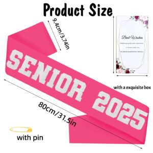 7 Pcs Hot Pink Senior Sash 2025 with Silver Glitter Letters - Senior Sashes Class of 2025, Graduation Celebration sash, Senior Cheer Sash, Class Competition Sashes, Graduation Party Supplies