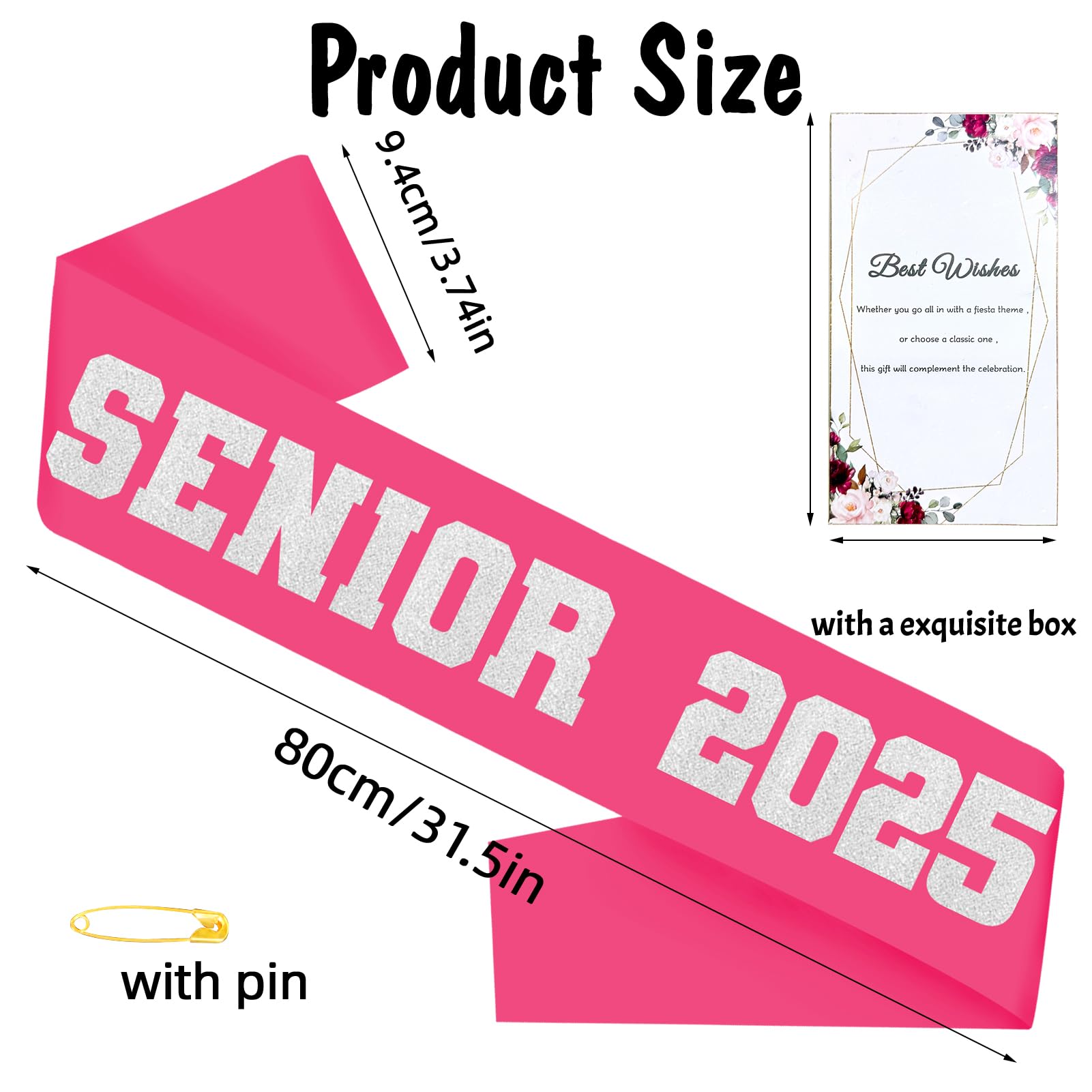 7 Pcs Hot Pink Senior Sash 2025 with Silver Glitter Letters - Senior Sashes Class of 2025, Graduation Celebration sash, Senior Cheer Sash, Class Competition Sashes, Graduation Party Supplies