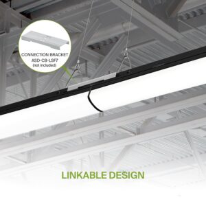 ASD Black 8ft LED Linear Strip Light Fixture with Q-Base | UL DLC 65W-90W 120-277V Linkable LED Shop Light | 3500K-5000K Adjustable Dimmable Office & Workshop Commercial Ceiling Light Fixture