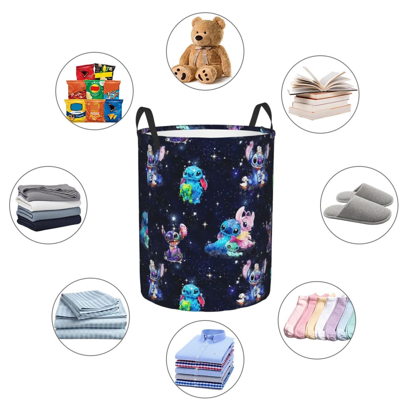 VLHENCD Cartoon Laundry Basket with Handles, Waterproof Laundry Hamper Organizer Basket for Clothes Toys Medium