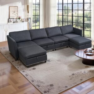 ivoros convertible sectional sofa with storage seat 6 seat sofa with reversible chaise u shaped sectional couch for living room,dark grey