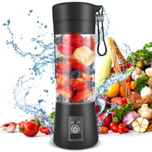 portable blender, personal size blender for shakes and smoothies with 6 ultra sharp blades, bpa free,cordless, mini blender cup with travel lid and usb rechargeable for office, gym, kitchen