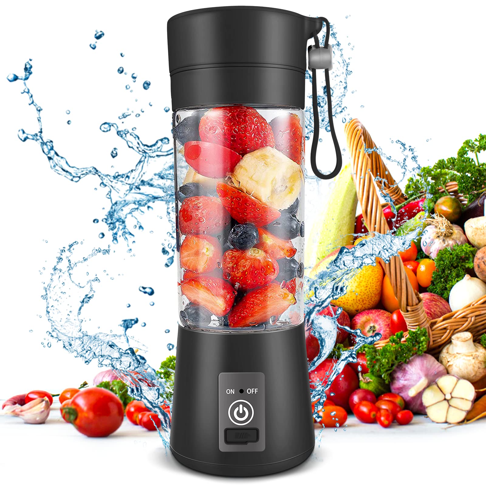 Portable Blender, Personal Size Blender for Shakes and Smoothies with 6 Ultra Sharp Blades, BPA Free,Cordless, Mini Blender Cup with Travel Lid and USB Rechargeable for Office, Gym, Kitchen