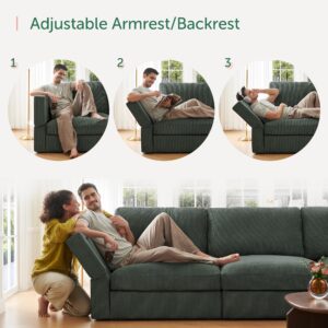 HONBAY Modular Sectional Couch with Storage Corduroy Sectional Sofa with Chaise L Shaped Sectional Couches for Living Room,Green