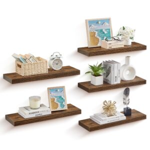 vasagle wall shelves set of 5, floating shelves, wall mounted, 8 x 23.6 x 1.5 inches, display shelves for picture frames, wall decor, hanging shelf for living room, kitchen, rustic brown ulws076b01