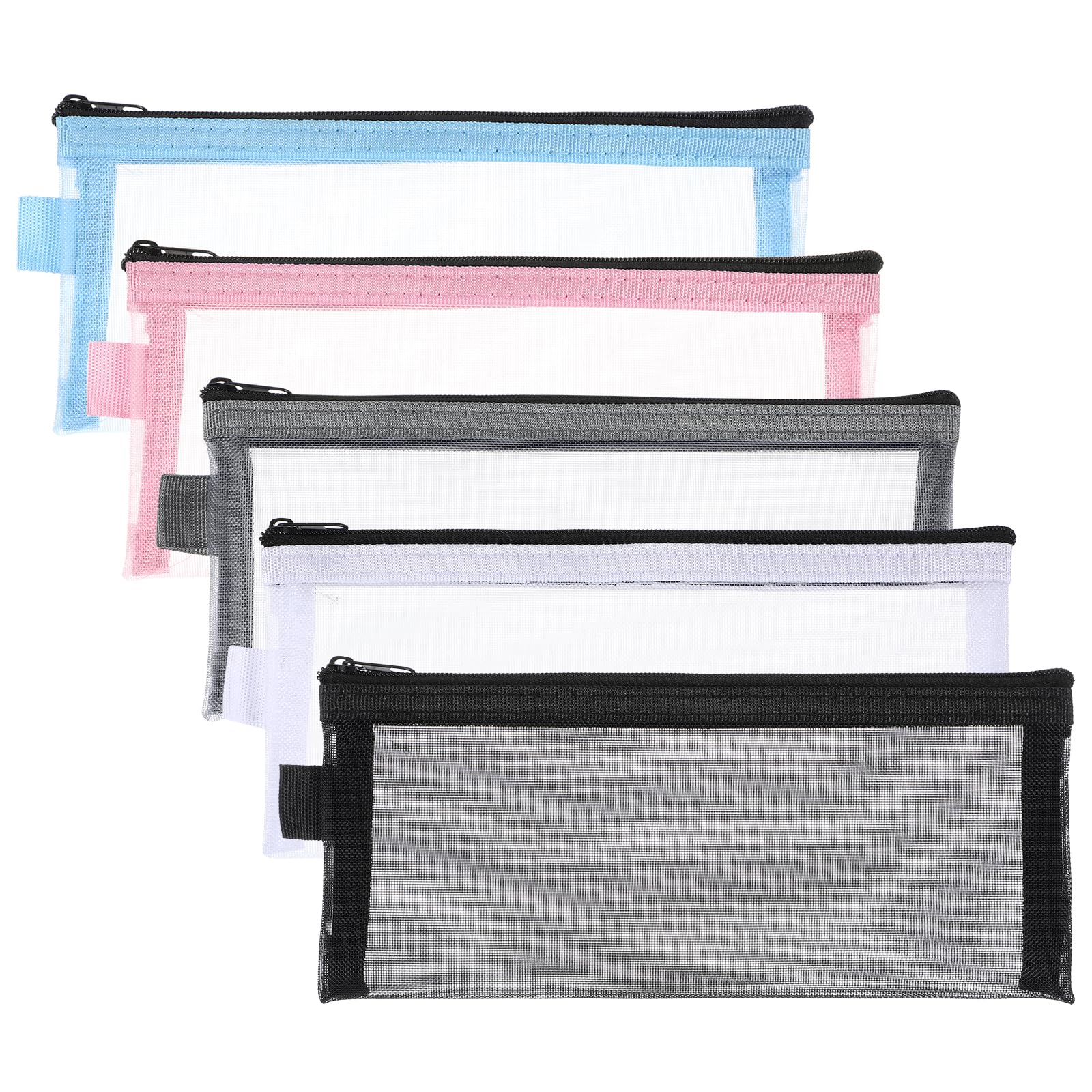 COMNICO 5pcs Pencil Case Pencil Pouch, Clear Exam Pen Bag Simple Nylon Mesh Zipper Pencil Bag Makeup Bag Portable Office Stationery Storage Pouch for Adults