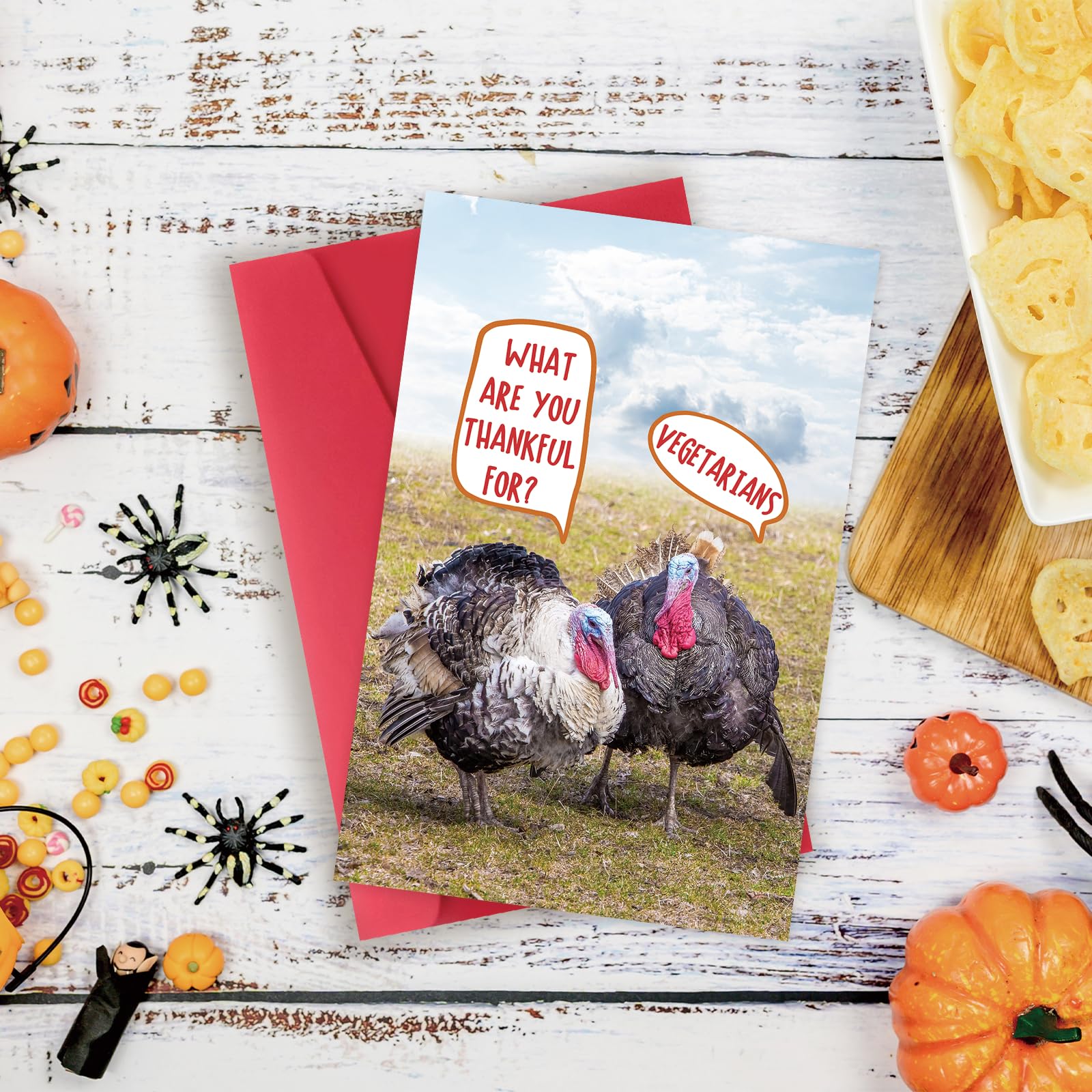 Asmallgf Funny Thanksgiving Card with Envelope, Happy Thanksgiving Gifts for Him Her Bestie, Thankful for Vegetarians