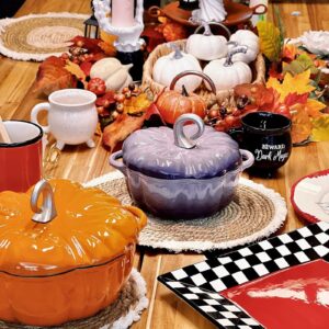 JIXDILO Pumpkin Dutch Oven,Pumpkin Pot with lid,4qt Pumpkin Cocotte Serves 3-4,Enameled Cast Iron,Halloween Thanksgiving Decor Pot(25x10cm(10x4inch), Orange)