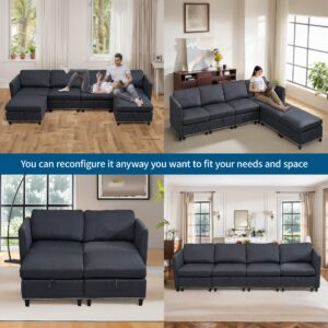 ivoros Convertible Sectional Sofa with Storage Seat 6 Seat Sofa with Reversible Chaise U Shaped Sectional Couch for Living Room,Dark Grey