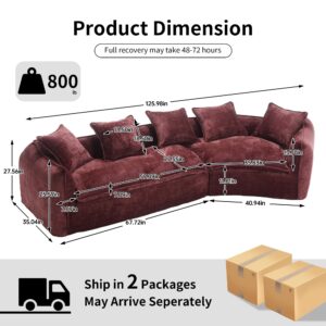 SmartEdge 125'' Modular Curved Sofa Couch, Chenille Deep Seat Sofa with 5 Pillows, Comfy 5 Seat Sofa Cloud Couch, Modular Sectional Sofa for Living Room Apartment Office, Red