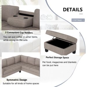 Merax Sectional Corner Sofa with Storage Ottoman and Cup Holders, L-Shape Couch Space Saving for Large Space Dorm Apartment