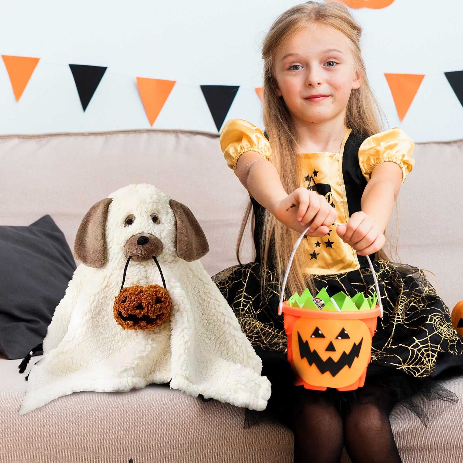 Dviggaz 2024 New Halloween Pumpkin Pillow 11.8" The Dog Ghost Plush Toy for Boys Girls Soft Stuffed Animal Doll Gift for Halloween Christmas Birthday