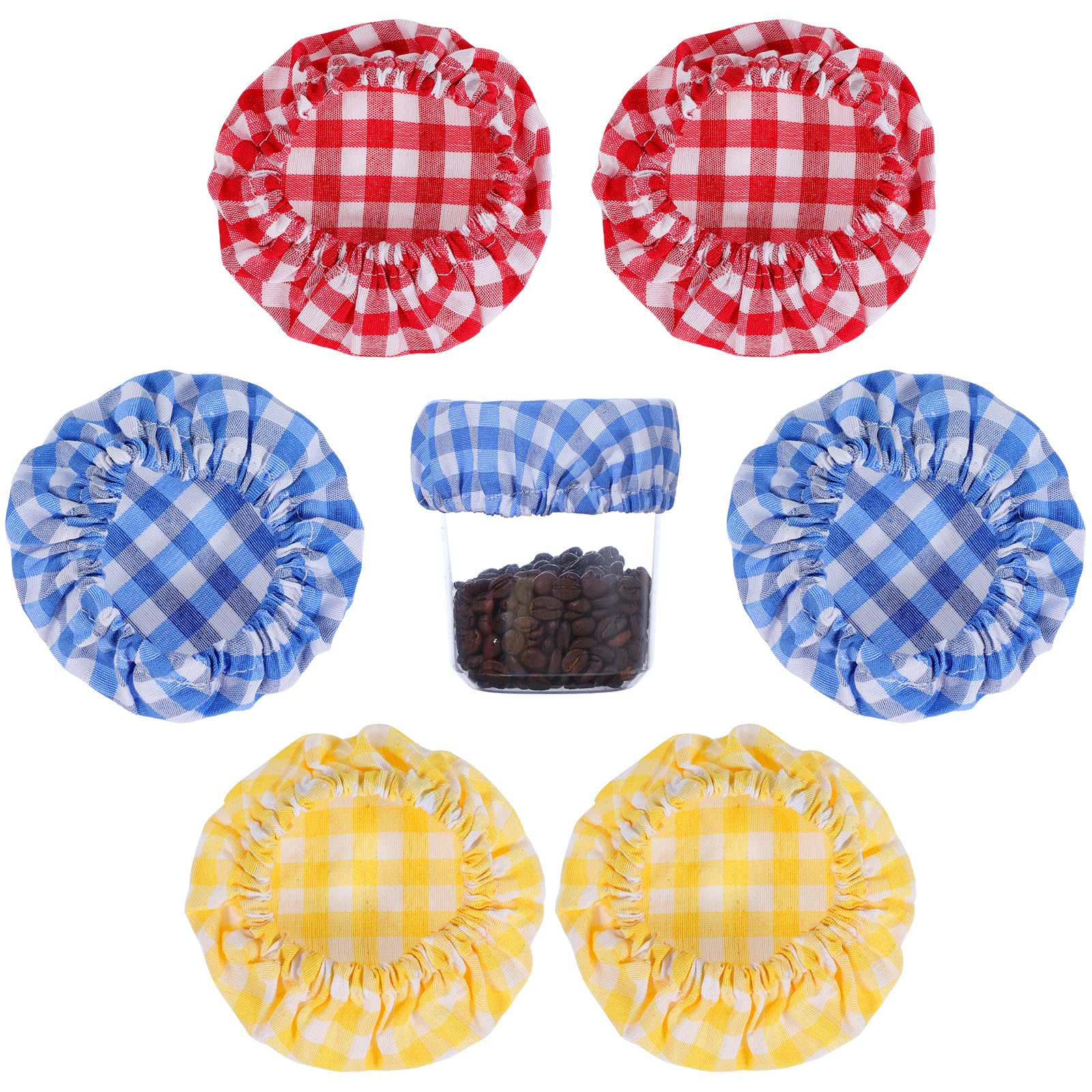 Gjinxi 6Pcs Jar Cloth Covers, Plaid Cloth Jar Covers, Unbleached Reusable Cloth Lid, Yeast Fermentation Tank Cloth Cover, Glass Cup Cover, Glass Bottle Cover, Fit Jars Mouth from 3-4 Inches