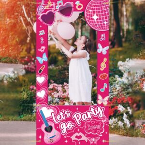 Girls Birthday Backdrop Decorations,Taylrswtie Pink Photo Booth Props Barbis Doll Theme Decor Let's Go Bachelorette Party Background for Girls Birthday Bridal Shower Pink Party Supplies