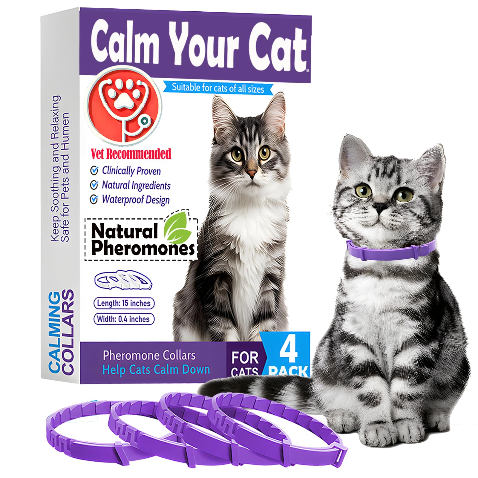 Lintriguingly Calming Cat Collar 4 Pack - Adjustable Pheromone Collar for Anxiety & Stress Relief, Ideal for Cats, Lasts 30 Days, Great for Travel, Vets, Multi-Cat Homes