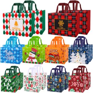 dulefun 20pcs christmas gift bags, reusable christmas tote bags treat non-woven bags large medium small xmas shopping wrapping bags for christmas holiday party favors supplies