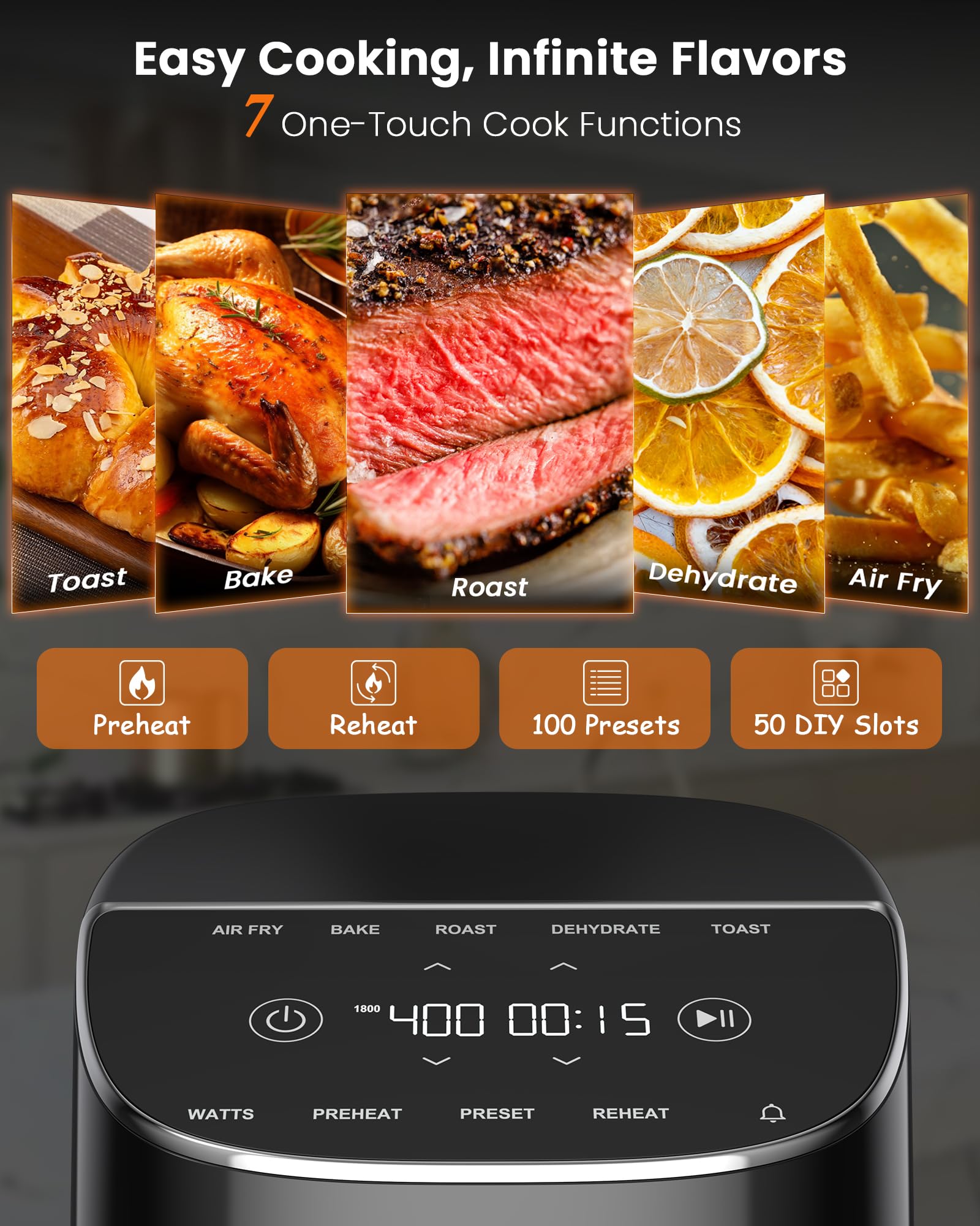 Nuwave Brio Plus Air Fryer 8 Qt, New & Improved, PFAS-FREE, 7 Digital One-Touch Cook Functions that AIR FRY, BAKE, ROAST, DEHYDRATE, TOAST, REHEAT, PREHEAT, 150 Presets, 50°F~400°F, 700/1500/1800W